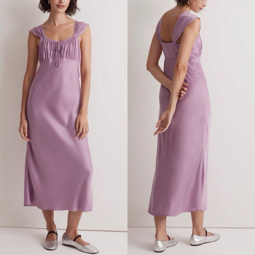 MADEWELL Midi Dress Women 00 Lilac Square-Neck NEW Sleeveless Viscose NO103